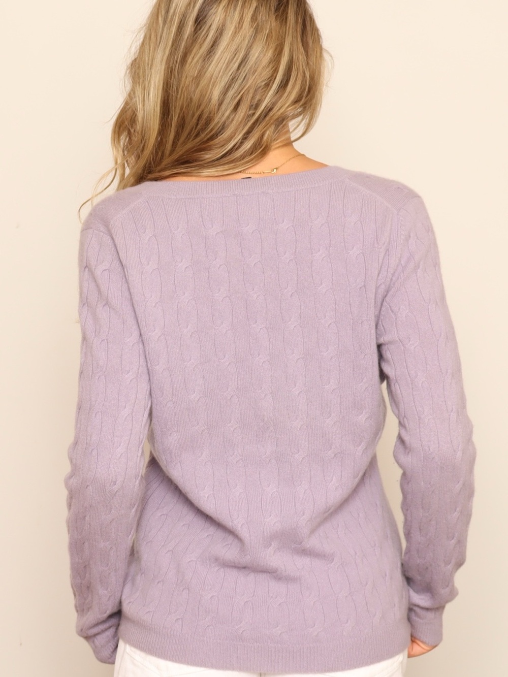 Talbots 100% Cashmere Lavender Cable Knit V Neck Sweater - Picture 2 of 3